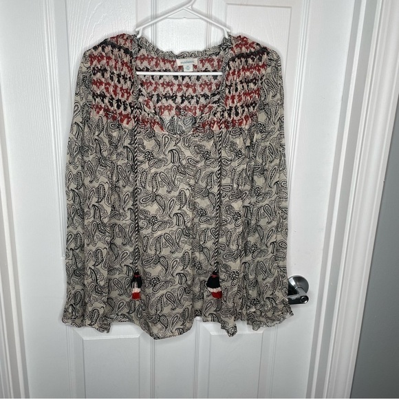 Sundance Smocked Adeliah Paisley Print Boho Top Missing Cami Oversized XS - Picture 2 of 12